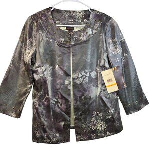 Multiples Studded Floral Open Jacket Size Small Boho Chic Grunge Romance New